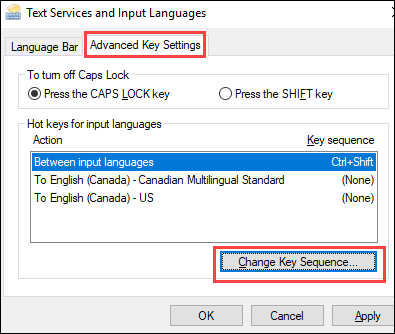Change Key Sequence button