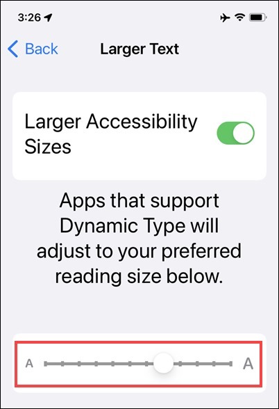 Large Text font size setting with slider