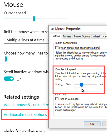 mouse settings double click