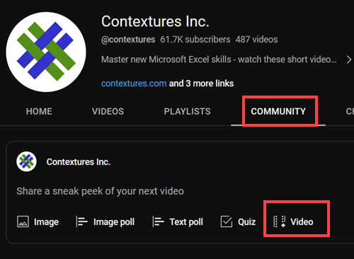 Community page on Contextures YouTube channel