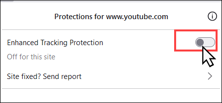 Turn off Enhanced Tracking Protection setting