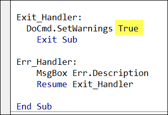 warnings turned on in the Exit handler