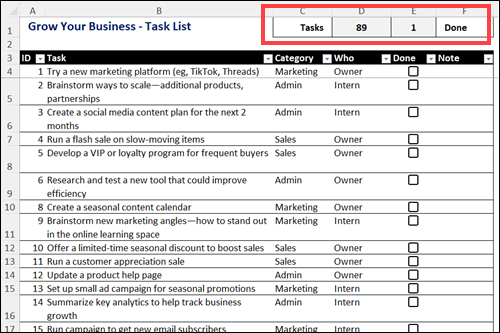 Grow Your Small Business–Task List - Excel Grow Your Small Business–Task List - Excel
