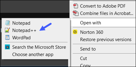 Open with command, click on Notepad++